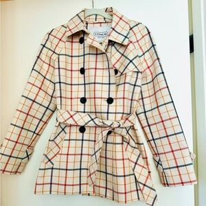 Coach cream white plaid trench Medium